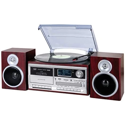 Abbildung von Trevi TT 1072 DAB, 33, 45 und 78 RPM Vinyl Plattenspieler, Kabelloser Player, CD MP3 USB SD, 25W, Digitalradio DAB/DAB+ FM, Kopfhörerbuchse, Bassreflex Lautsprecher, Holz