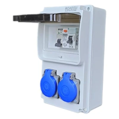 Abbildung von RoadEu Stromverteiler 230V 2x Schuko Steckdose Baustromverteiler mit Fi Schutzschalter und Leistungsschalter C 16A Verdrahtet, Steckdosenverteiler Indoor/Outdoor Bereich IP44