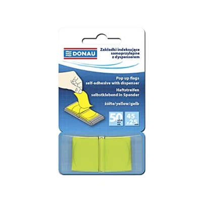 Abbildung von DONAU 7558001PL 06 Index Tabs Sticker Lesezeichen Haftstreifen/Mini Haftmarker aus 60 μm PP Folie/ 12x45mm, 1x50 Stück/ Textmarker Streifen Beschreibbare/ Farbe: Gelb