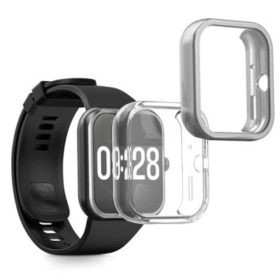 Abbildung von kwmobile 2X Schutzhülle kompatibel mit Xiaomi Redmi Watch 4 Hülle Fullbody Cover Set aus Silikon Transparent Silber