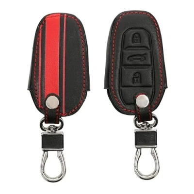 Abbildung von kwmobile Autoschlüssel Hülle kompatibel mit Opel 3 Tasten Smartkey Keyless Go Kunstleder Schutzhülle Schlüsselhülle Rallystreifen Sidelines Rot Schwarz