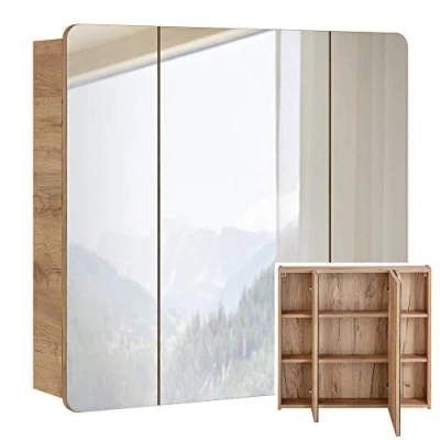 Abbildung von Lomadox Badmöbel Spiegelschrank 80cm, Wotaneiche Nb. 3 türig, B/H/T ca. 80/75/16cm