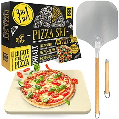 Abbildung von Loco Bird Pizzastein für Backofen &amp; Gasgrill, rechteckig aus Cordierit, (Set, 3 St., inkl. Pizzaschieber und Rezeptbuch), eine Pizza wie in Italien: authentischer Geschmack Zuhause