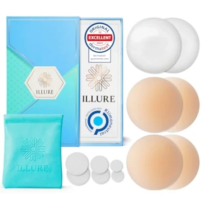 Abbildung von ILLURE BH Einlagen Nippelpads Nipple Cover Brustwarzenschutz Wiederverwendbar&amp;waschbar, mit kleiner Tragetasche für diskreten Transport im Alltag