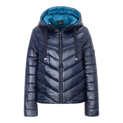 Abbildung von BOSS ORANGE Steppjacke, mit Kapuze, hellem Innenfutter