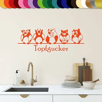 Abbildung von Sunnywall Wandtattoo Topfgucker Eulen Vögel Kochen Küche Essen Wandsticker Orange Gr1