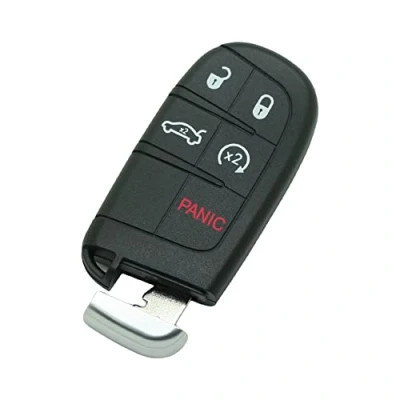 Abbildung von BROVACS Schlüsselgehäuse + ungeschliffener Rohling Notschlüssel kompatibel mit DODGE CHRYSLER Jeep 5 Tasten Smart Keyless Entry Remote Key Case Fob 4 BTN Panic PG756F