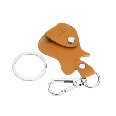 Abbildung von Vola Gitarren Picks Halter, Leder Pick Schlüsselanhänger, Plektrum Etui, Tasche, Aufbewahrung von Plektren, Braun