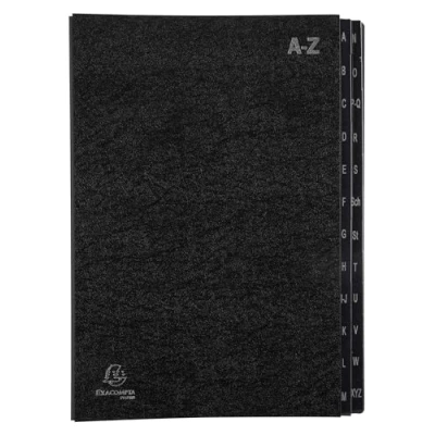 Abbildung von Exacompta Ref. 57024E Karton mit 8 Ordnern fester Einband innen aus recycelter Karte laminierte Register von A bis Z 24 Fächer Maße x 34 cm Schwarz
