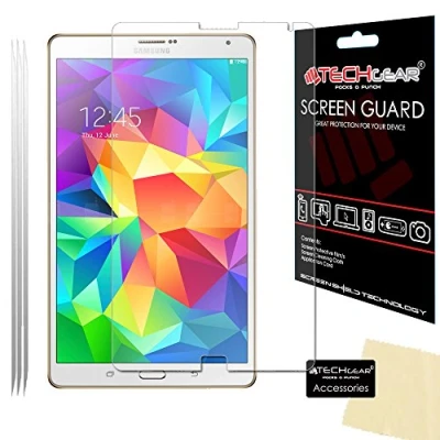Abbildung von TECHGEAR [3 Stück Displayschutz für Galaxy Tab S 8.4 Zoll Ultra Klare Schutzfolie Samsung (SM T700 / SM T705) mit Reinigungstuch + Applikationskarte
