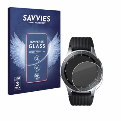 Abbildung von Savvies Panzer Schutz Glas für Samsung Galaxy Watch (46 mm) (3 Stück) 9H Hartglas, Anti Fingerprint, Displayschutz