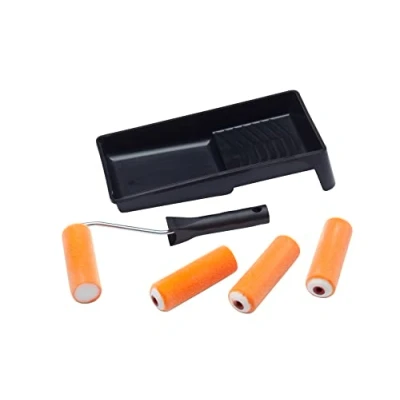 Abbildung von ProDec Advance 6er Pack 100 mm Flock Mini Farbrollen, Set aus Rahmen und Schale, besonders glattes Finish, glänzende seidenmatte Farben, Fußleisten, Fensterbänken, Paneeltüren, Schränke, Metall