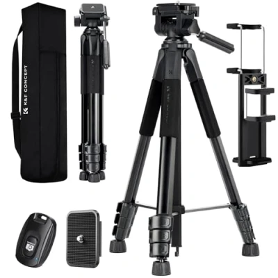 Abbildung von K&amp;F Concept Kamerastativ S254A3+BV01, Leichtes Stativ mit Tasche,172cm Handystativ,Tripod für Canon Nikon Sony Kamera/DSLR/Camcorder,Stativ Smartphone,Reisestativ Handy Tablet Halterung