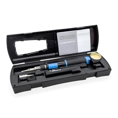 Abbildung von ERSA Independent 130 BASIC Set Gaslötkolben 130W Temperatur bis 580 C inkl. 2 Lötspitzen Transportbox Ablagebügel und Reinigungsschwamm mobile Lötkolben Power wo immer Sie wollen, ohne Strom