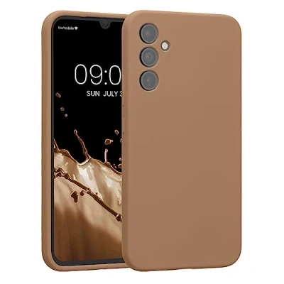 Abbildung von kwmobile Handyhülle kompatibel mit Samsung Galaxy A34 5G Hülle gummierte Handy Case aus Silikon in Cappuccino