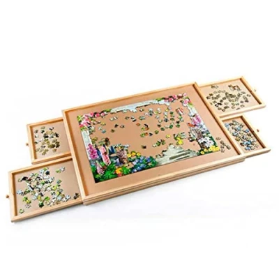 Abbildung von Mediashop Puzzle Tisch bis zu 1500 Teile mit 4 ausziehbaren Schubladen Puzzlebrett aus Holz Platz und Ordnung für maximalen Puzzlespaß einfach verstaubau Spielspaß Erwachsene Kinder