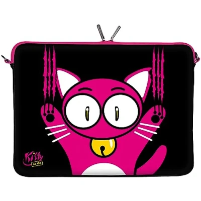Abbildung von Kitty to Go LS140 15 Designer Laptoptasche 15,6 Zoll (39,1 cm) aus Neopren Laptop Schutzhülle Sleeve Tasche Hülle Cover Case Bag Katze schwarz pink