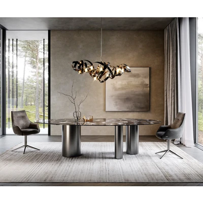 Abbildung von Esstisch Edge Oval 280x130 Keramik Iris FMG Agatablack Troa Edelstahl Graphit