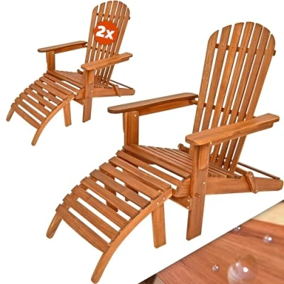 Abbildung von Casaria® 2X Sonnenliege Holz Wetterfest Klappbar 160kg Belastbarkeit Fußstütze Armlehnen Garten Balkon Terrasse Holzstuhl Liege Ergonomisch Adirondack