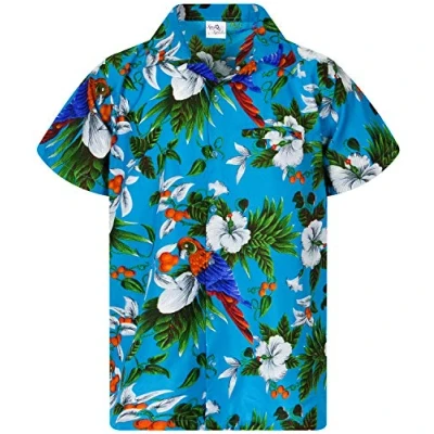 Abbildung von King Kameha Funky Hawaii Hemd, Herren, Kurzarm, Cherry Parrot, Türkis, M