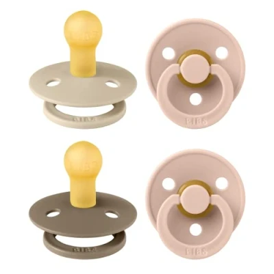 Abbildung von BIBS Colour Schnuller 4er Pack. BPA frei. Kirschform Nippel. Naturkautschuk/Latex. Hergestellt in Dänemark. Größe 1 (0 6 Monate). Blush Mix