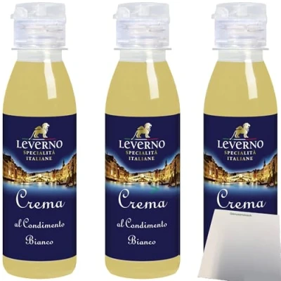 Abbildung von Leverno Crema Al Condimento Bianco weiße Balsamico Creme 3er Pack (3x180g Flasche) + usy Block