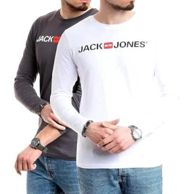 Abbildung von JACK &amp; JONES Herren Langarmshirt aus Baumwolle Longsleeve Männer (LS DoppelMix 5 3XL)(Doppelmix Corp L/S Asphalt/Corp White 3XL)
