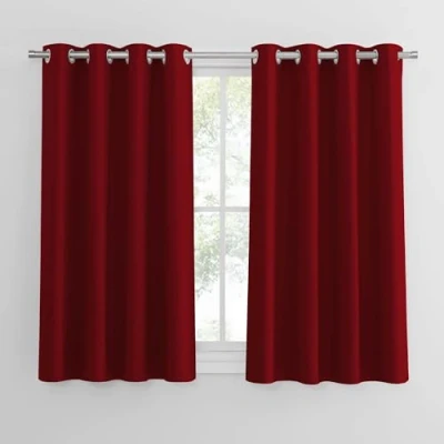 Abbildung von PONY DANCE Gardinen Rot Thermovorhang mit Ösen Gardienen 2 Set Verdunklungsvorhänge Schlafzimmer und Vorhänge Kurz Blickdicht, H 137 x B 132 cm