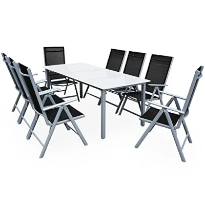 Abbildung von Casaria® Gartenmöbel Set 8 Stühle mit Tisch 190x90cm Aluminium Sicherheitsglas Wetterfest Klappbar Modern Terrasse Balkon Möbel Sitzgruppe Garnitur Bern