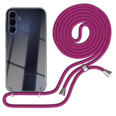 Abbildung von EAZY CASE Handykette kompatibel mit Samsung Galaxy A15 Kette zum Umhängen für Hülle Band aus Silikon stoßfeste transparente Handyhülle als Fallschutz in Pink