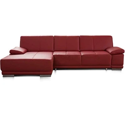 Abbildung von CAVADORE Eckcouch Corianne / Modernes Leder Sofa mit verstellbaren Armlehnen und Longchair 282 x 80 162 Echtleder, rot