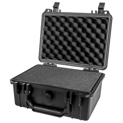 Abbildung von HMF Werkzeugkoffer Robuster Outdoorkoffer mit Druckausgleichsventil und Rasterschaumstoff, Outdoor Koffer wasserdicht staubdicht, 23 x 19 11 cm, schwarz