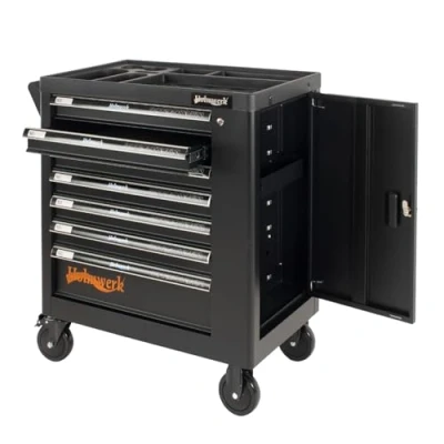 Abbildung von Holmwerk® Werkstattwagen Profi leer schwarz Montagewagen Werkzeugwagen Assistent 7 Schubladen mit Vollauszug
