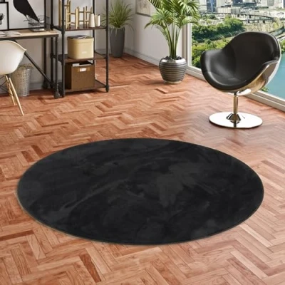 Abbildung von Pergamon Luxus Super Soft Hochflor Langflor Teppich Rund Flauschig Weich Wohnzimmer Schlafzimmer Melia Schwarz