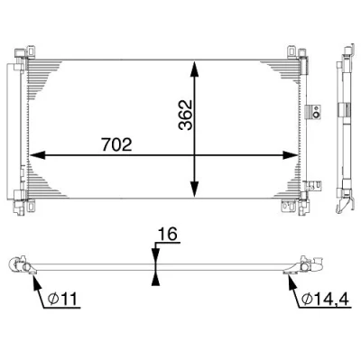 Abbildung von MAHLE ORIGINAL AC 597 000S Klimakondensator mit Trockner 11 702 PEUGEOT: 508 I SW, Limousine, 407 Coupe, CITROËN: C5 III Kombi, 3