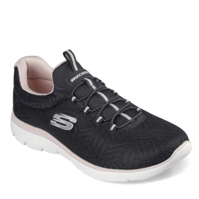 Abbildung von Skechers Damen Summits Artistry Chic Sneaker, Schwarzes Netzgewebe, Hellrosa Besatz, 37.5 EU
