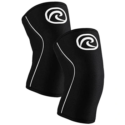 Abbildung von Rehband Power Max Kniebandage Kraftsport 7mm SBR/Neopren, wettkampfgeeignet, Knee Sleeves für Bodybuilding, Powerlifting, Crossfit &amp; schweres Gewichtheben, Farbe:Schwarz 1 Paar, Größe:L