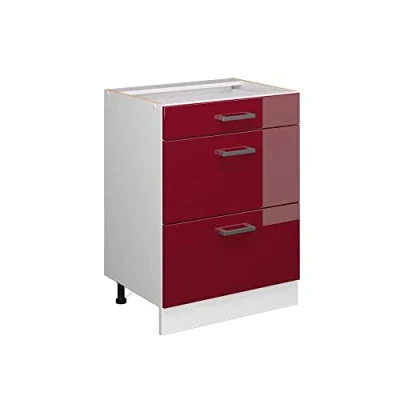 Abbildung von Vicco Unterschrank R Line Bordeaux Hochglanz/Weiß 60cm mit Schubladen ohne Arbeitsplatte