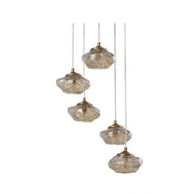 Abbildung von Lindby Hängelampe Piatra, Ø45cm, 5 flg, cognac/messing, Glas