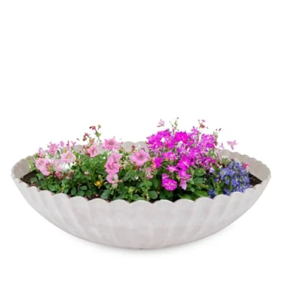 Abbildung von matches21 Pflanzschale für draußen Dekoschale grau geriffelt als Blumentopf Pflanztopf runde Blumen Schale in 28 cm Garten, Balkon oder Friedhof Grabschale