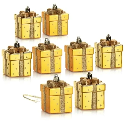 Abbildung von com four® 8X Christbaumanhänger Geschenk Weihnachtskugel Geschenkbox Christbaumschmuck in Form für die Weihnachtsbaum Dekoration bruchfester Baumschmuck
