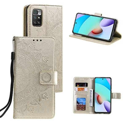Abbildung von CoverKingz Handy Case kompatibel mit Xiaomi Redmi 10 / Prime Cover Kartenfach Phonecase Smartphone Hülle klappbar Motiv Mandala Gold