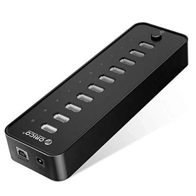Abbildung von ORICO USB 2.0 Hub 10 Ports mit Netzschaltern und Netzteil 30W (12V2.5A), 480 Mbps Speed Datenhub für Desktop PC Computer Notebook MacBook iMac, Einschließlich Datenkabel Netzadapter Netzkabel