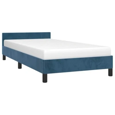 Abbildung von vidaXL Bettgestell mit Kopfteil Einzelbett Polsterbett Bett Bettrahmen Lattenrost Samtbett Schlafzimmerbett Schlafzimmermöbel Dunkelblau 100x200cm Samt