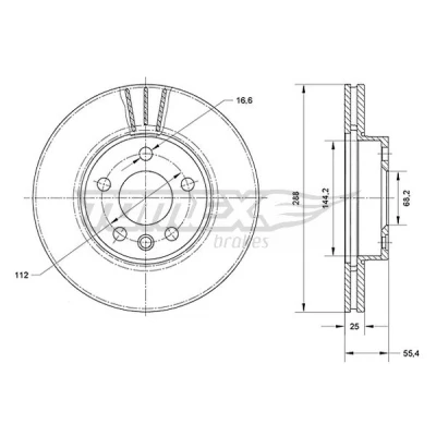 Abbildung von TOMEX brakes TX 70 54 Bremsscheibe Vorderachse 288 25 5 112 Belüftet lackiert VOLKSWAGEN: Sharan I, Kastenwagen, FORD: Galaxy Mk1 MPV
