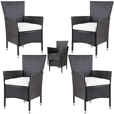 Abbildung von Casaria® Gartenstühle 4er Set Polyrattan Stapelbar mit Auflagen 160kg Belastbarkeit Wetterfest Outdoor Garten Terrasse Balkon Stapelstuhl Stuhl Sessel