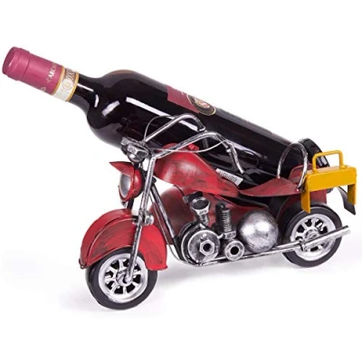 Abbildung von BRUBAKER Weinflaschenhalter Motorrad mit Beiwagen Rot Flaschenhalter, (inklusive Grußkarte), Weinhalter Metall Skulptur, Wein Geschenk
