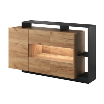 Abbildung von Vente unique Sideboard mit 3 Türen &amp; Ablagen + LEDs Anthrazit Naturfarben IDESIA