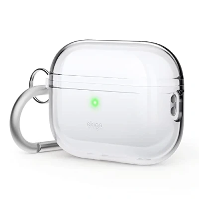 Abbildung von elago Clear Case Hülle Kompatibel mit Apple AirPods Pro 2. Generation Schutzhülle Schlüsselanhänger, Stoßfest, Inklusive Gel Band, Kabelloses Aufladen, Reduziert Vergilben (Transparent)