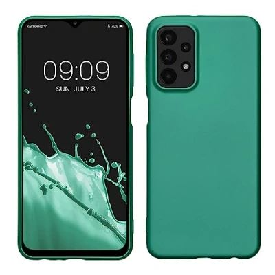 Abbildung von kwmobile Case kompatibel mit Samsung Galaxy A23 4G / 5G Hülle Schutzhülle aus Silikon metallisch schimmernd Handyhülle Metallic Dunkelgrün